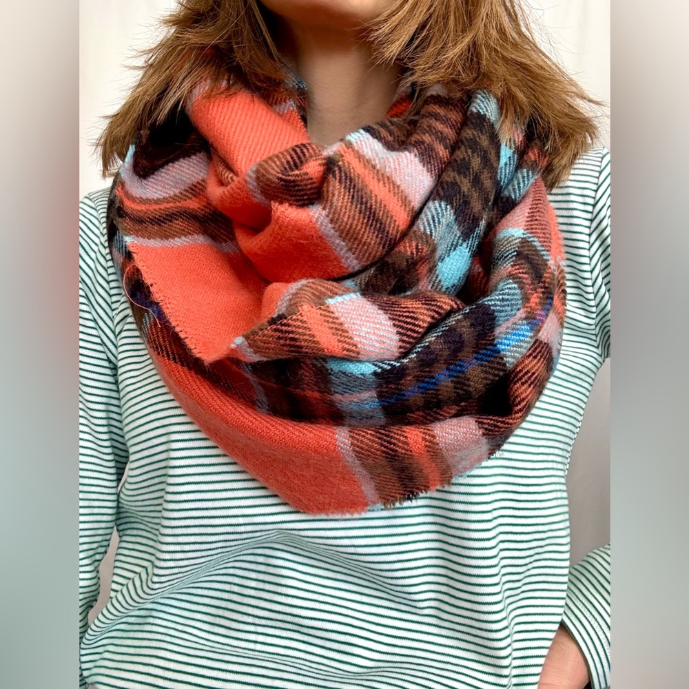 Orange and blue infinity scarf